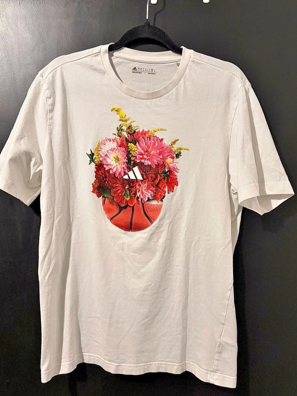 adidas Floral Hoops Graphic Tee White Red Large